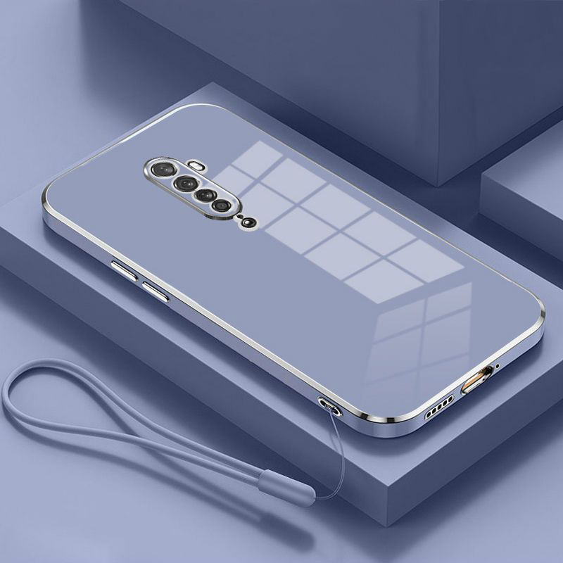 Pour OPPO Reno2 F étui oppo Reno2z coque de téléphone Oppo Reno 2 étui CPH1989 CPH1907 couverture de luxe placage carré antichoc couverture arrière: Denim / Trans-Rose foncé