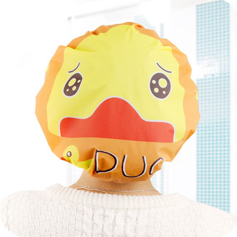 Gorra de baño para la ducha con dibujos animados, gorro de encaje elástico para baño y saunas, gorro para spa, protección para el cabello para niños y mujeres: Yellow Duck
