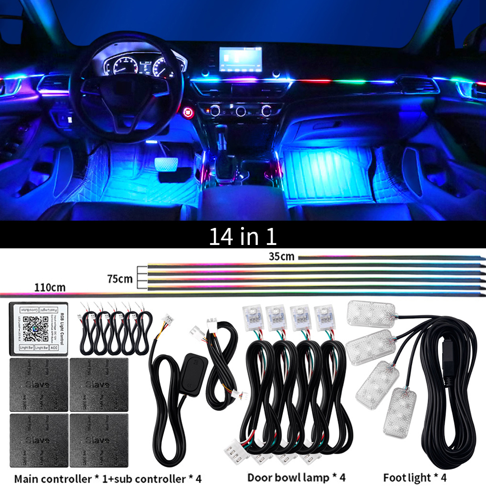 Luz LED ambiental Universal para Interior de coche, sinfonía FullColor Streamer RGB, 64 colores, tira acrílica oculta, decoración, lámpara de ambiente: Rojo