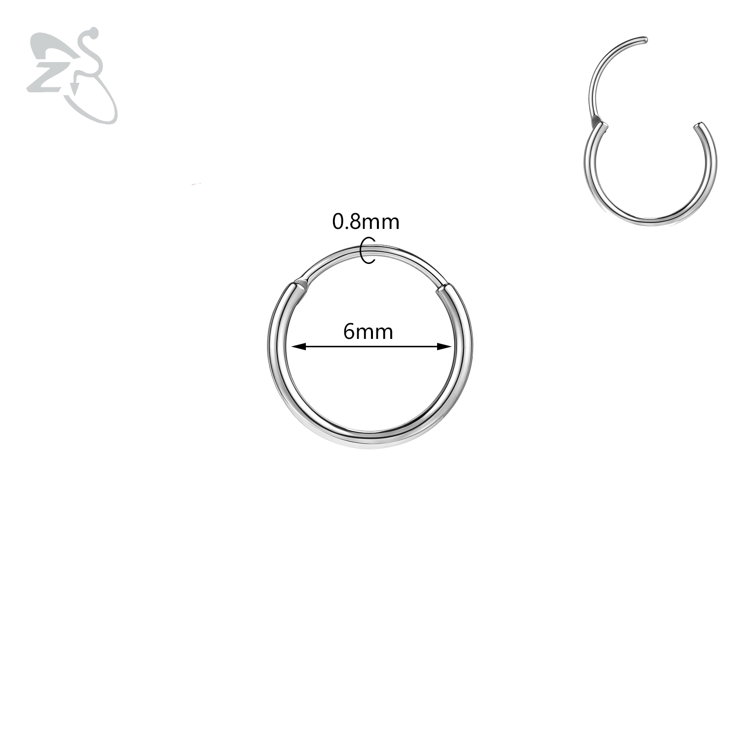 Zs 1pc runde krystal næse piercing sølvfarvet septum ring rustfrit stål næse clicker brusk piercing 20g kropssmykker: Sort kanon belagt