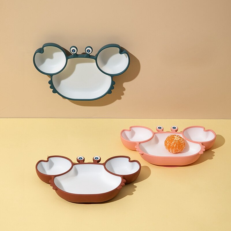 Vaisselle à ventouse en Silicone pour bébé, dessin animé crabe Anti-chute assiette à dîner infantile enfants, bol d'alimentation supplémentaire, plats souples