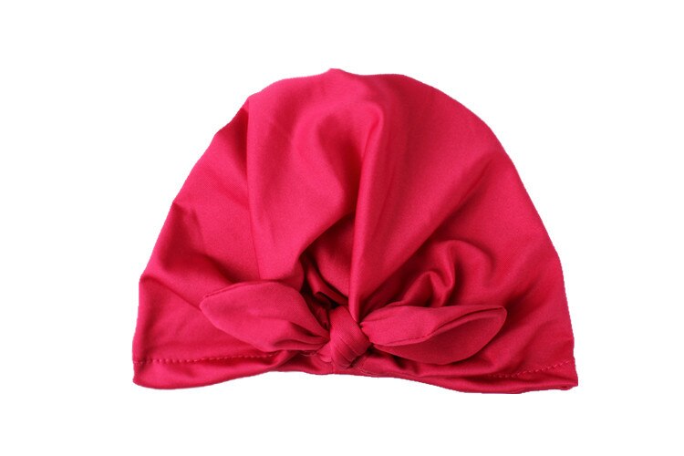 Cute Rabbit Ears Indian Hat Unisex Solid Cotton Hats Cap Baby Girls Kids Knot Turban Hair Headwrap Accessories for Children: rose red