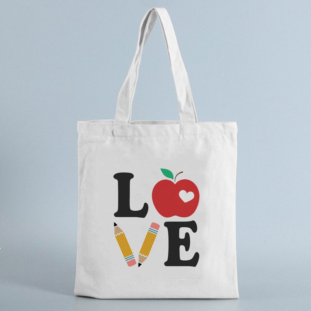 Moda eco professor lona bolsa de ombro reutilizável sacola de compras saco de livro dobrável saco de compras presente de viagem para professores dia: B1694-TBWH-M