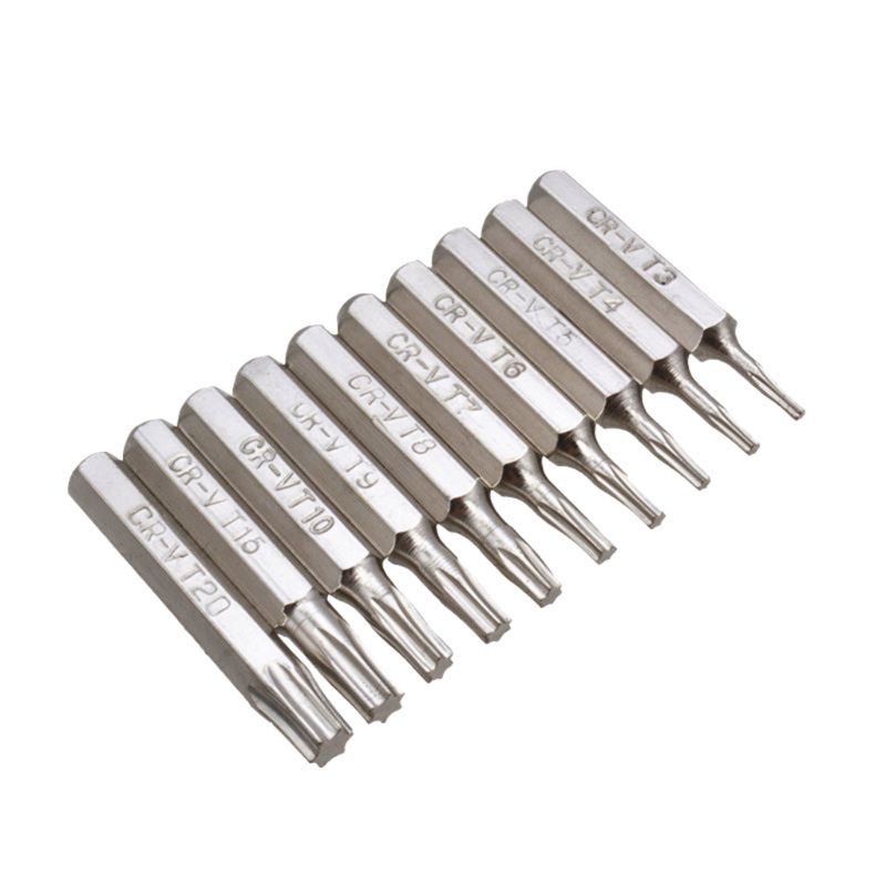 Set van 10 stuks cr-v torx schroevendraaierbits,  t3 t4 t5 t6 t7 t8 t9 t10 t15 t20 mobiele reparatiebits met pruimenbloesemkop.