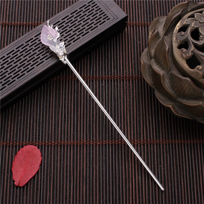 Moda chinês tradicional liga de metal vara de cabelo do vintage flor grampos de cabelo grampos para o cabelo feminino jóias acessórios presentes: Silver Pinki
