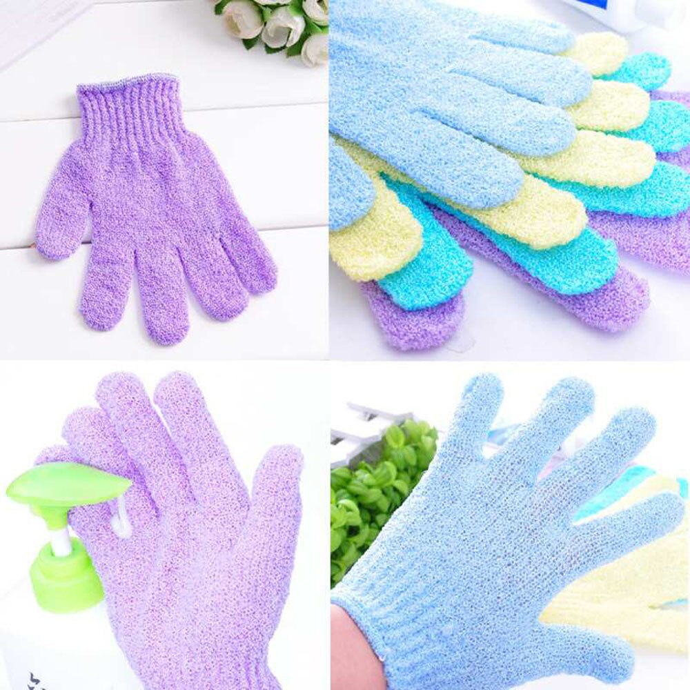 5Pcs Shower Gloves Massage Cleaning Brush Scrubber Polyester Exfoliating Wash Skin Spa Bath Gly Massage Cleaning Loofah Scrubber