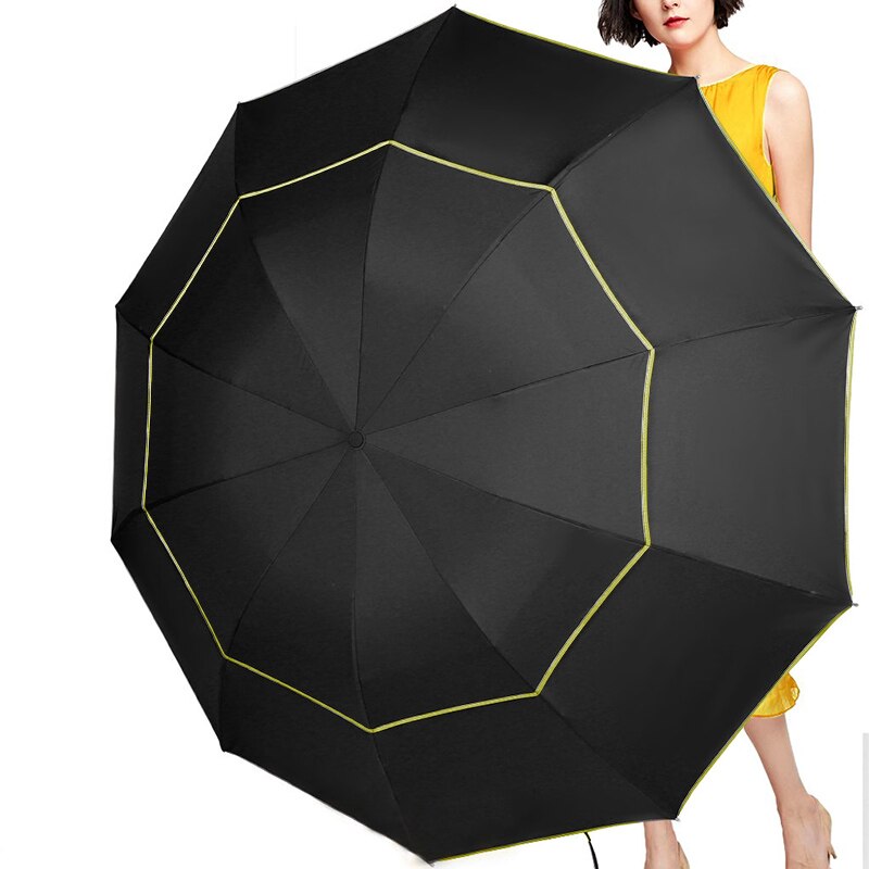 Men Umbrella Strong Windproof Rain Umbrella Double Layer Golf Umbrella Non-Automatic Business Women Men 10K Umbrella: Black