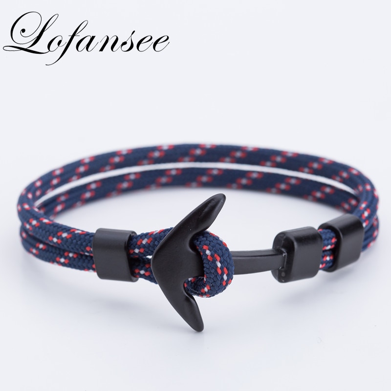 Zwart Anker Charme Armbanden Voor Mannen Vrouwen Touw ketting Armbanden Sieraden