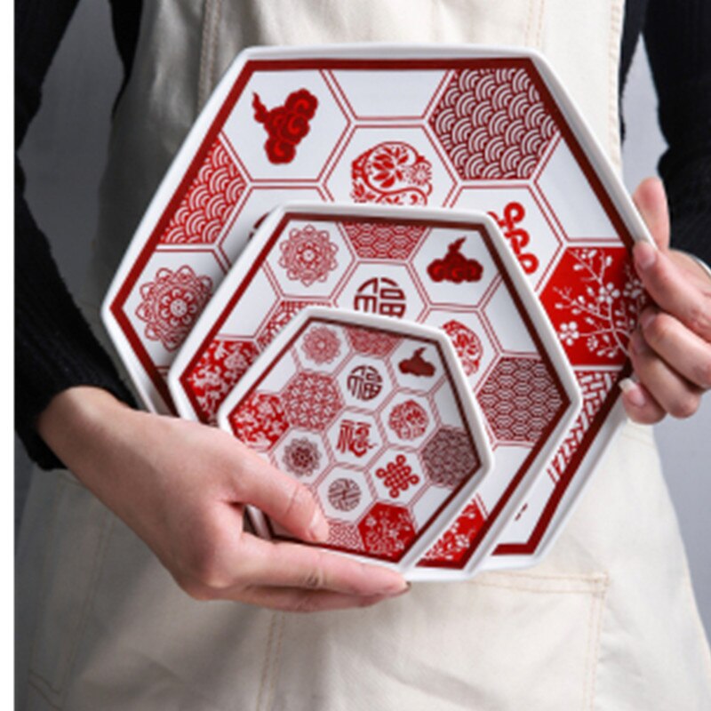 Chinese Year Chinese Year Decoration Plate Ceramic Plate Refreshment Plate Fruit Dumplings Dish Plate Soup Bowl Bone Sau
