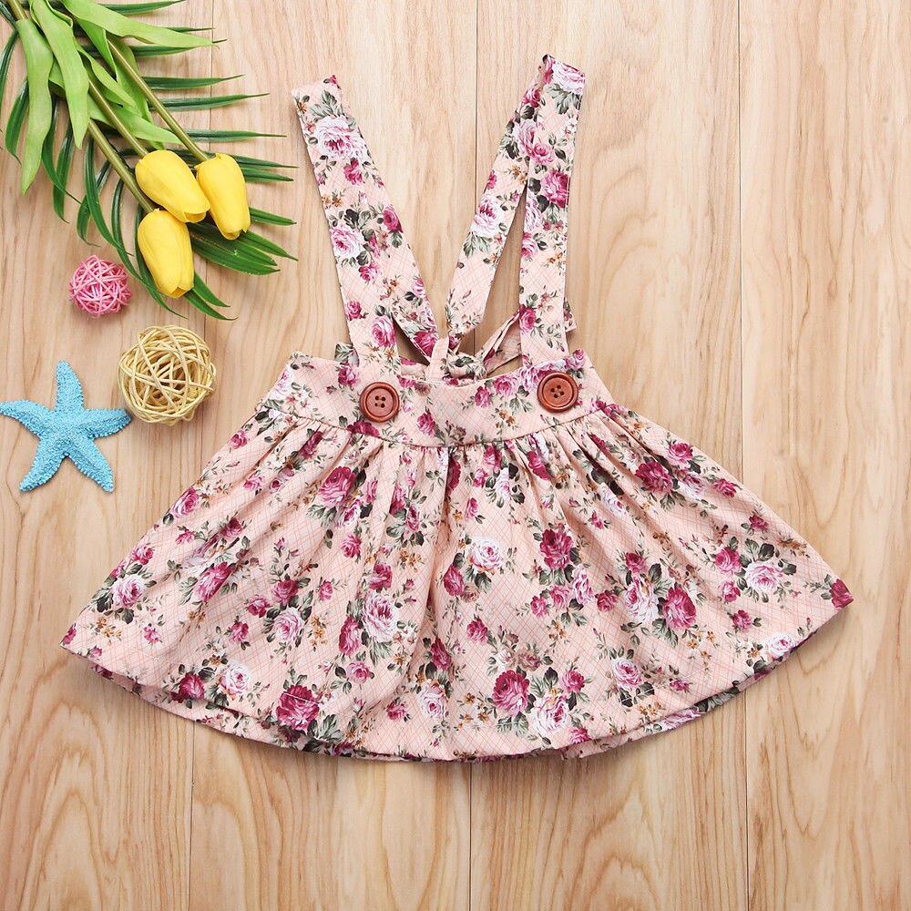 Søde småbørn børn baby piger nederdel blomstret prinsesse hagesmæk stropper seler tutu nederdele festkonkurrence outfits tøj 0-4y