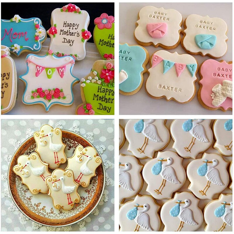 8 Style Plaque Cookie Cutter, Frame Shapes Sugar Cookie Cutters for Birthday Wedding Baby Shower, DIY Stainless Cookie Mold