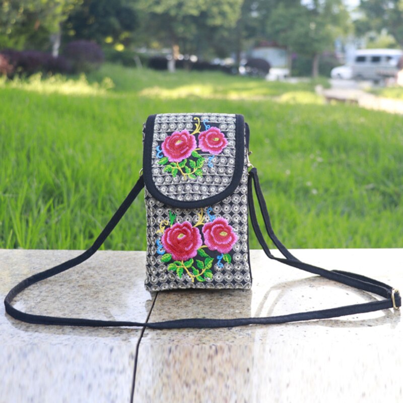 Damen-handytasche, umhängetasche, schultertasche, geldbörse, handtasche, beutel, ethno-stil, bestickte tasche, klapptasche aus Segeltuch, retro-stil