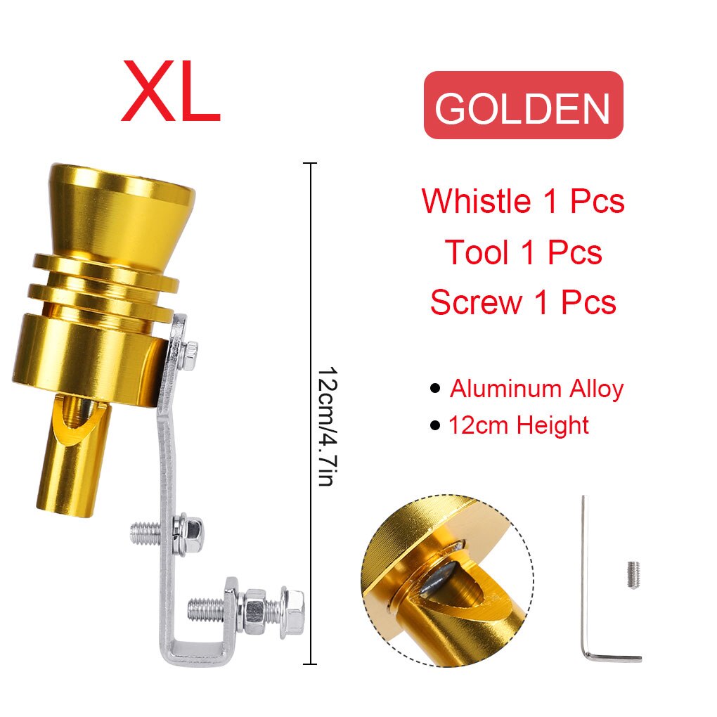 S-XL Universel Voiture Turbo Sifflet Voiture Réaménagement Turbo Sifflet Tuyau D'échappement Sound Turbo Queue Universelle Simulateur Whistler 5 Couleurs: Gold for XL