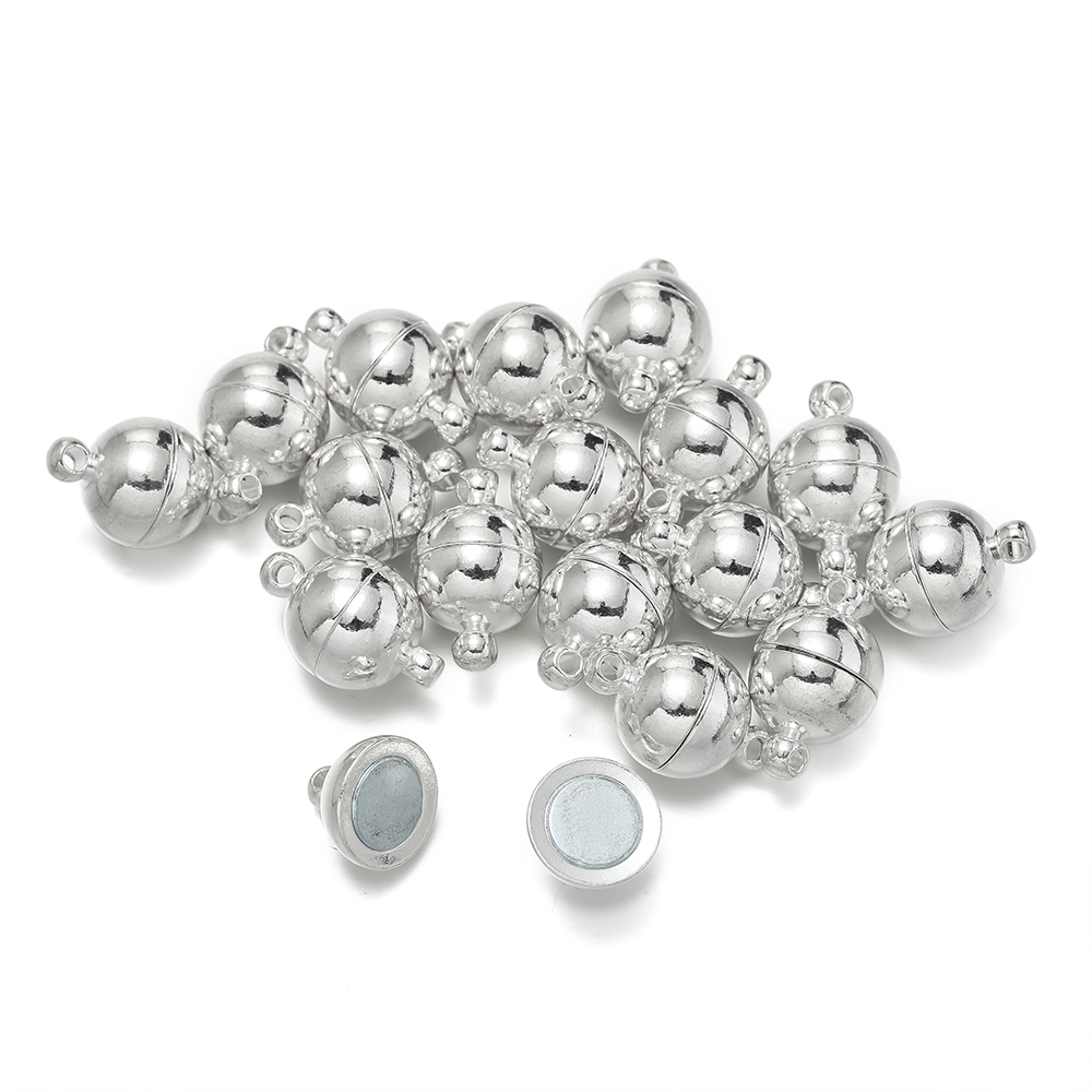 Fermoirs magnétiques à billes rondes, 10x blanc K/plaqué or, pour la