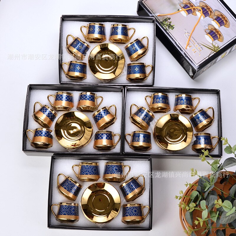 6 cups and 6 plates of ceramic cups box set European-style coffee cup hand-holding ceremony opening ceremony: Section a