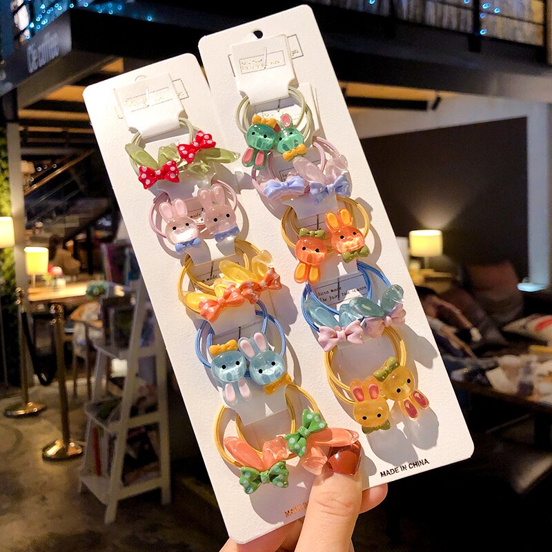 15/20 Pcs/Bag Children Cute Colors Cartoon Fresh Fruit Flower Elastic Hair Bands Girls Acrylic Rubber Bands Kid Hiar Accessories: Bow rabbit -20 Pcs