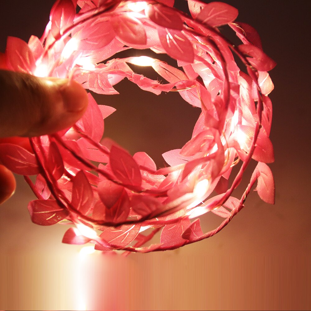 Green Leaf Led String Light DC 5V 2m/3m/5m/10m Battery Powered Garland Vine Fairy Lights for Xmax Christmas Party Wedding Decor: Pink / 5m 50LED