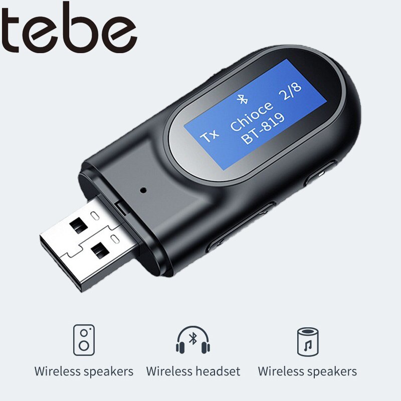 tebe 2 IN 1 Draadloze Audio Adapter Bluetooth 5.0 Ontvanger Zender met Digitale Lcd-scherm 3.5mm Audio Aux voor Hoofdtelefoon Luidspreker Auto TV