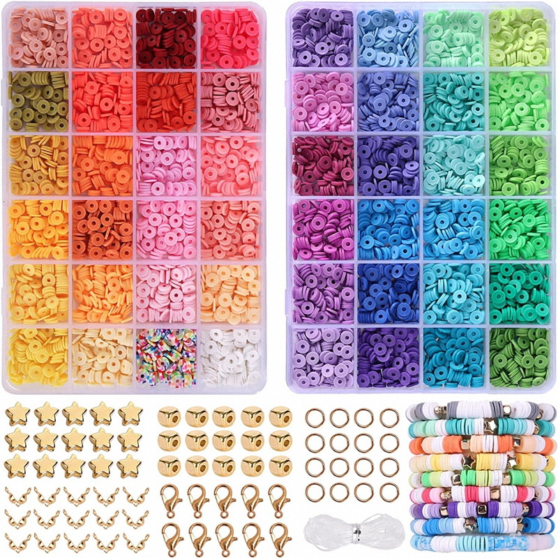 4800 unids/lote 6mm Kit de cuentas de arcilla polimérica redondas planas coloridas Diy para cuentas de arcilla Kit de fabricación de pulseras caja de juego de cuentas: Blanco