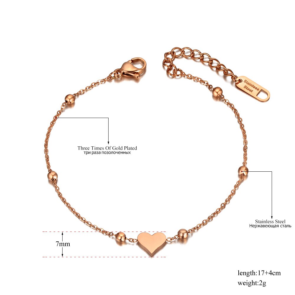 Lokaer Titanium Stainless Steel Heart Charm Bracelets For Women Girls Cute/Romantic Rose Gold Chain Link Bracelet Jewelry B20069