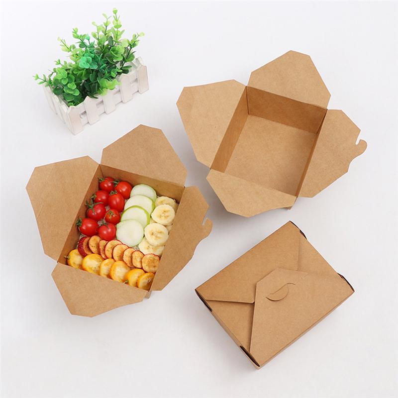 20pcs Kraft Paper Lunch Box Disposable Meal Prep Containers Food Takeout Boxes For Restaurant Home Packed Takeaway Box