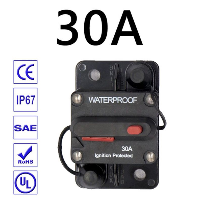 30A 40A 50A 60A 70A 80A 100A 120A 150A 200A 250A 300A amperios interruptor de circuito, fusible de reinicio 12-48V DC, coche Barco, Auto impermeable,: 30A