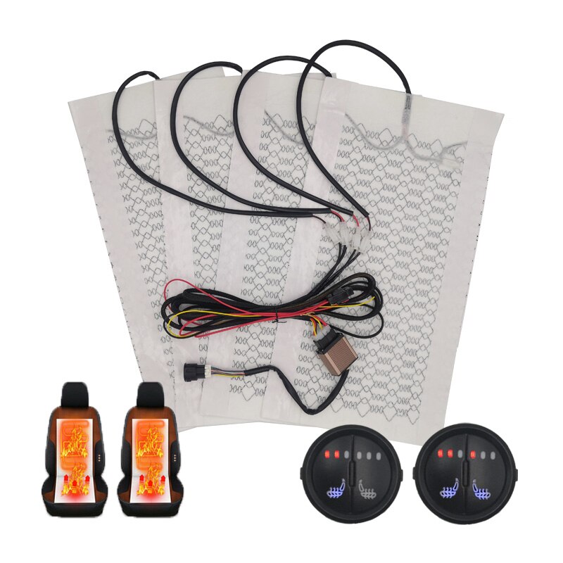 Universele 12V Carbon Fiber Auto Stoelverwarming Warmte Pads Set 3 Niveaus Ronde Dual Control Schakelaar Met Harness Kit winter Warmer Cover: Fit for 2 Seat Kit