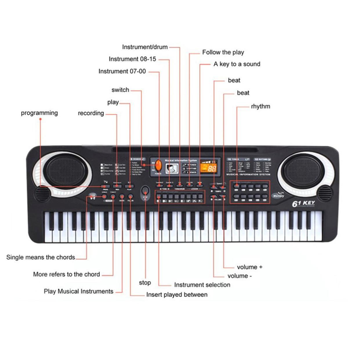 61 Keys Digital Music Electronic Keyboard Key Board Electric Piano Children Eu/US/USB Plug