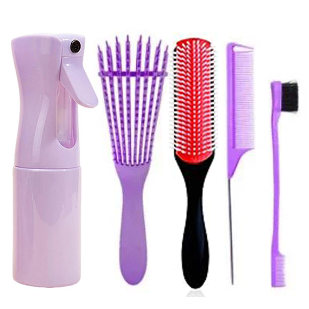 Cepillo desenredante para pelo rizado, cepillos de masaje, fácil de limpiar, herramientas de peinado para el cuidado del cabello, 5 unidades por juego: Verde