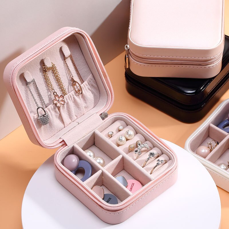 Universal Jewelry Organizer Display Travel Jewelry Case Boxes Portable Earring Necklaces Box Leather Storage Zipper Jewelers