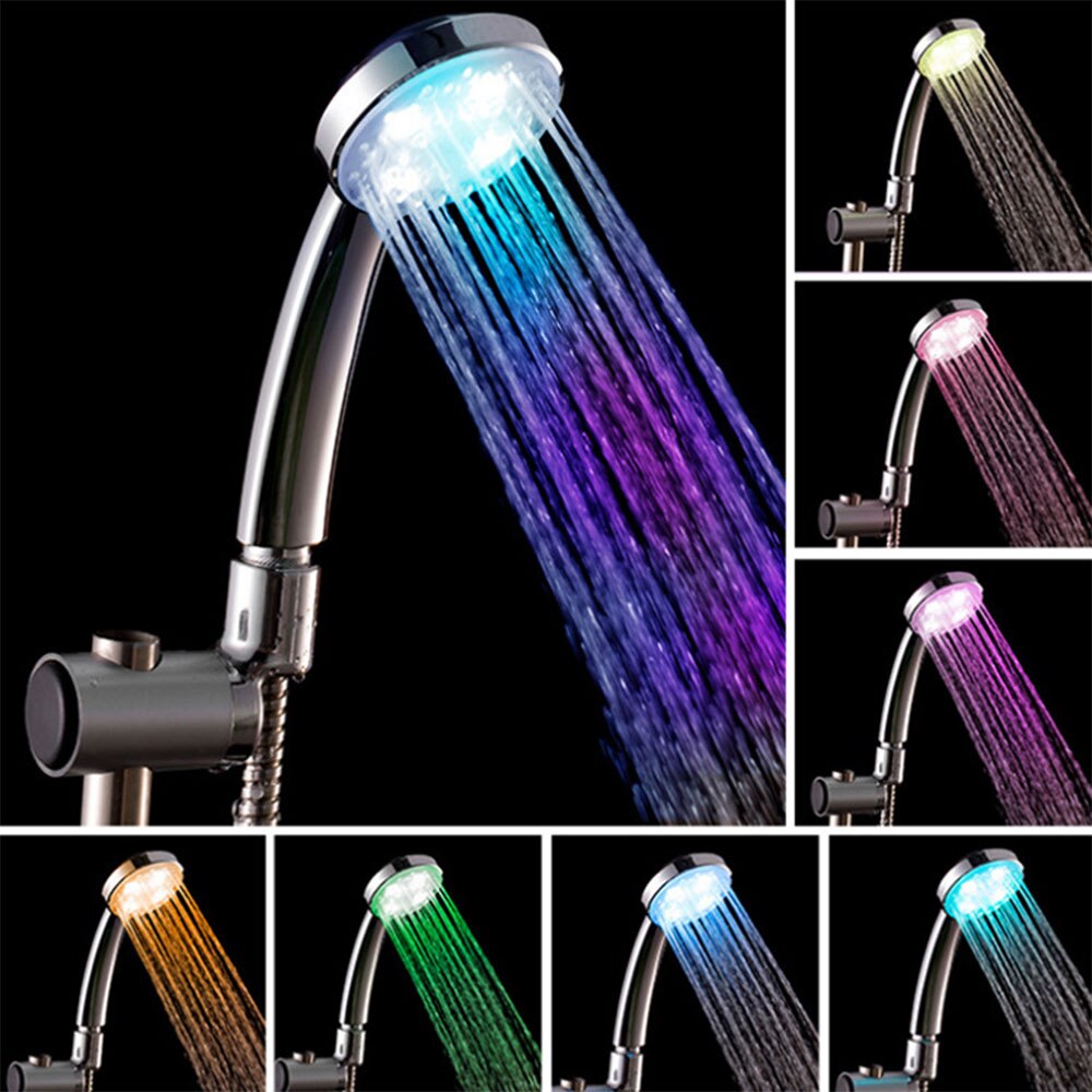 Pommeau de douche à lumière LED 7 couleurs, pommeau de douche à couleur changeante, sans pile, pour un décor de salle de bain automatique et romantique