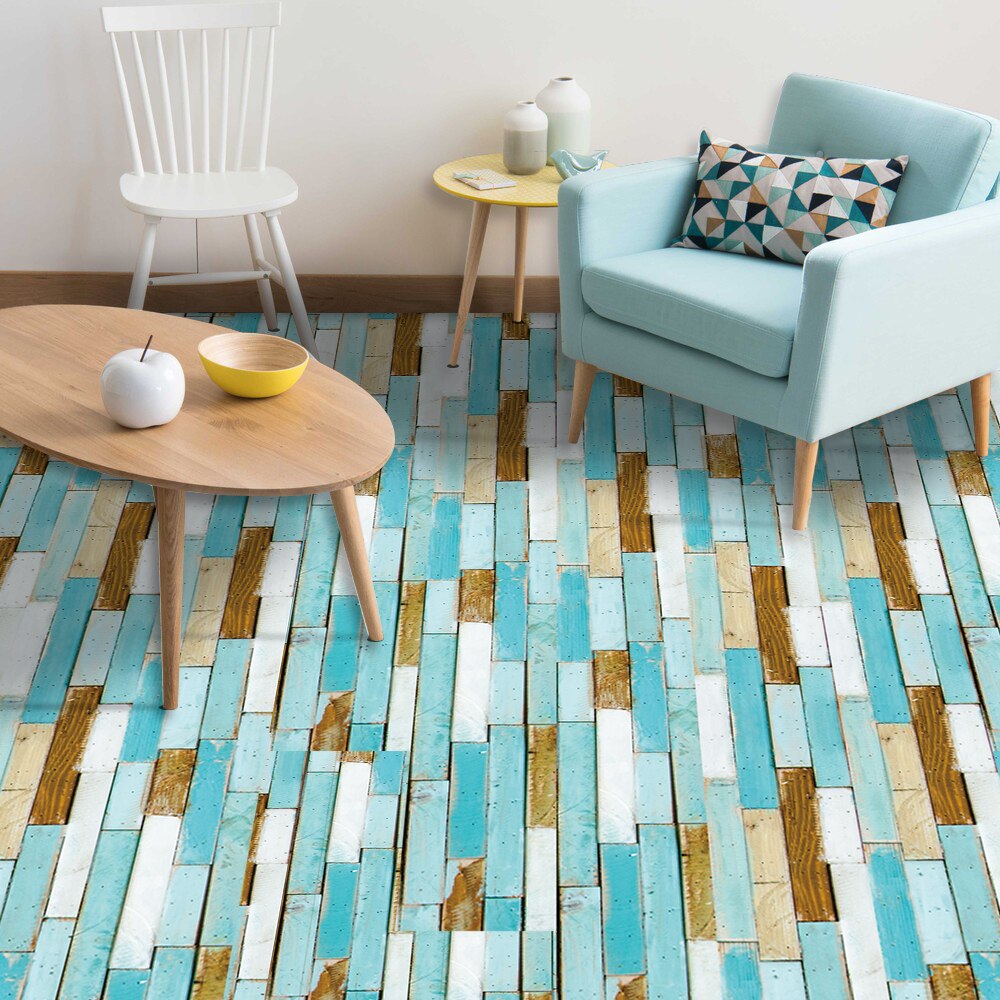 Funlife® 20x300cm Blue Wood Grain Ground Sticker Anti-slip Self-adhesive Floor Sticker for Bedroom Bathroom Kitchen Home Decor