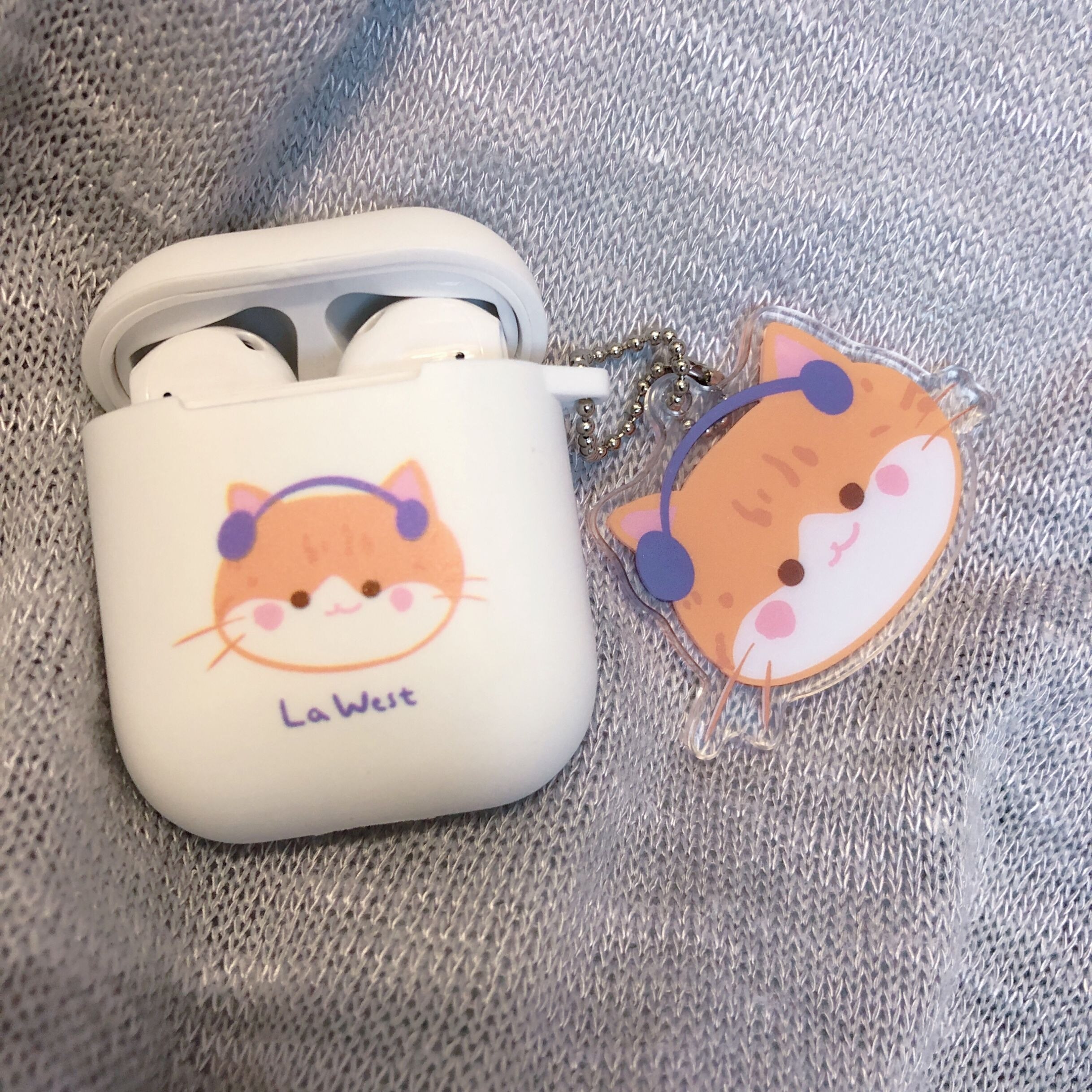 Airpods 1/2/PRO mit schlüssel ring für mädchen und paare STARRY WALD X LA WEST nette tier hund katze gesicht weichen TPU fall für