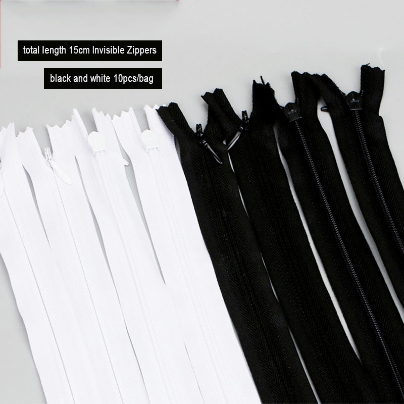 10 stk hvid sort 15cm lange usynlige lynlåse diy nylon spole lynlås til beklædningssyning håndværk tøj tilbehør