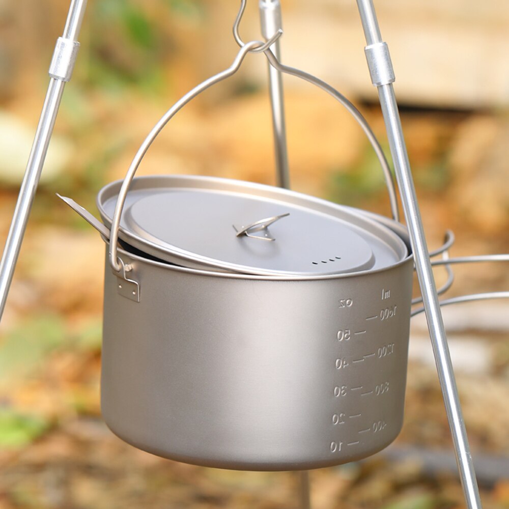 Lixada 2L Titanium Pot Lightweight Outdoor Cup Camping Cooking Pot with Foldable Handles and Lid for Camping Hiking Picnic