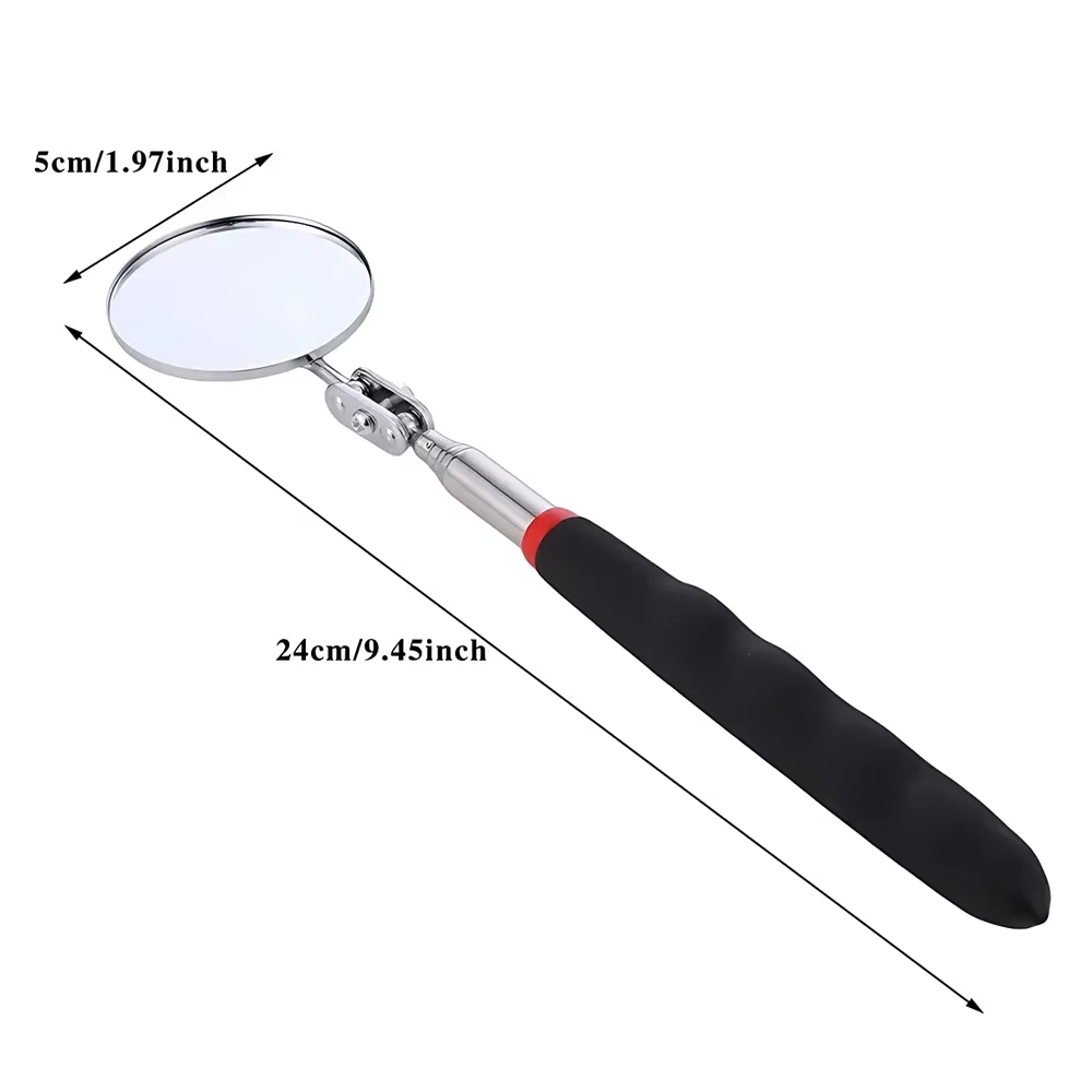 Espejo de inspección con luz LED, espejos telescópicos, herramientas mecánicas de rotación 360, espejo magnético, mango telescópico, herramientas de reparación: Negro