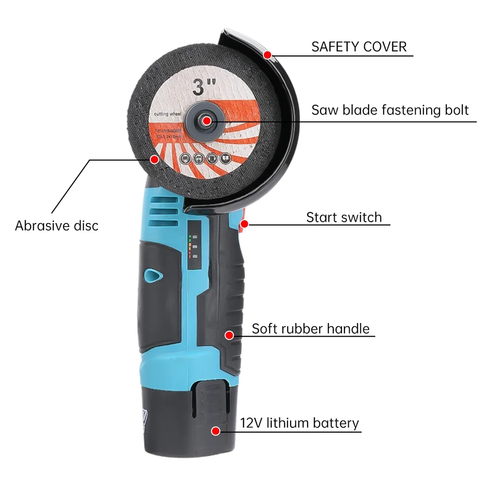 Mini Haakse Slijper Bosmaaier 12V Draadloze Kleine Polijstmachine Snijden Draagbare Polijstmachine Zaagblad Thuis DIY Power Tool