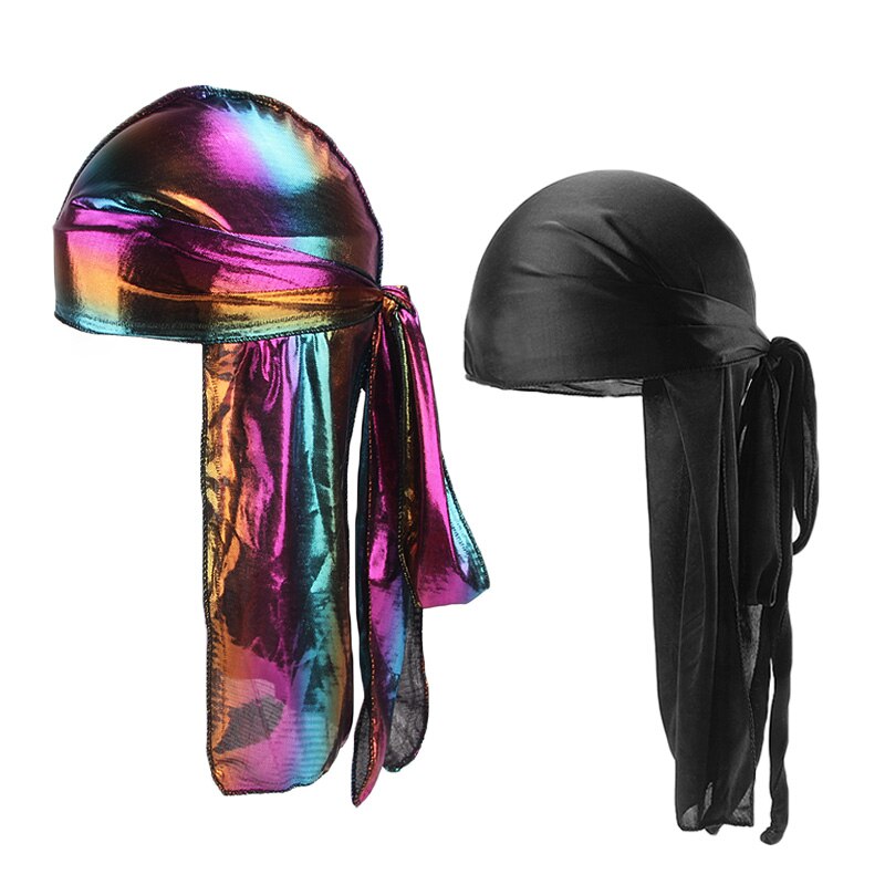Silky Durags Men Durag Long Tail Doo Rag Black And Colorful BreathableTurban Pirate Solid Headwear 2pcs/lot: Purple