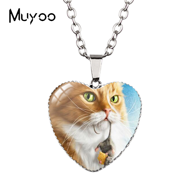 Cartoon Mooie Grappige Kittens En Muis Leuke Kitty Houdt Schelp Handgemaakte Hart Ketting Hangers Hz3: Antique Copper Plated