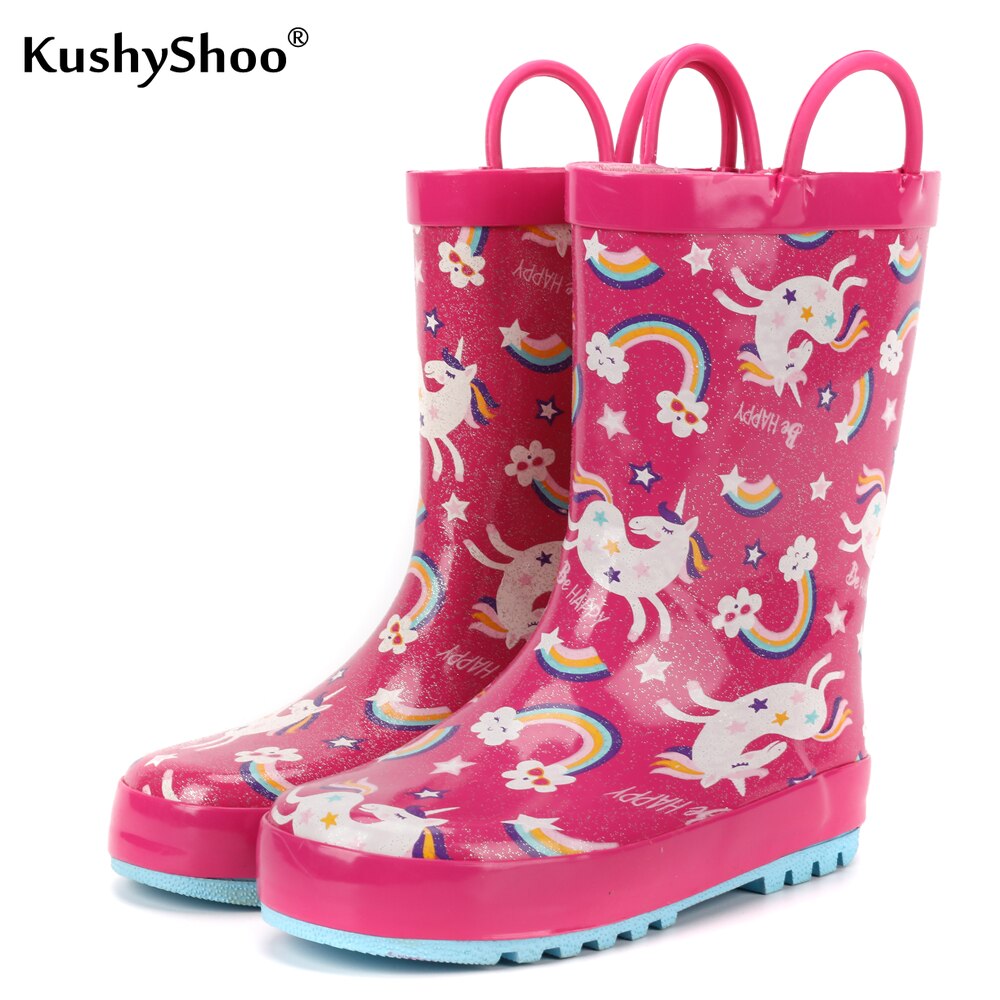 KushyShoo Children's Rain Boots Outdoor Waterproof Cute Unicorns Rain Boots Kids Water Boots Toddler Girl Boots