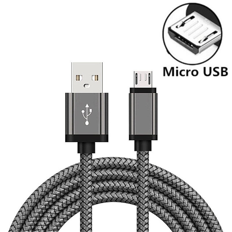 2M Micro USB Cable Fast Charger for Samsung S7 Edge Xiaomi Huawei Android Mobile Phone USB Data Cable Tablet USB Charging Cord: black / 1m