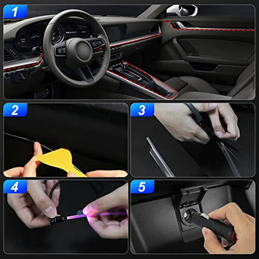 Iluminación LED ambiental de neón para coche, 6 en 1, 8m, RGB, tira de luz Interior de ambiente, Control por aplicación de fibra óptica, Lámpara decorativa LED automática