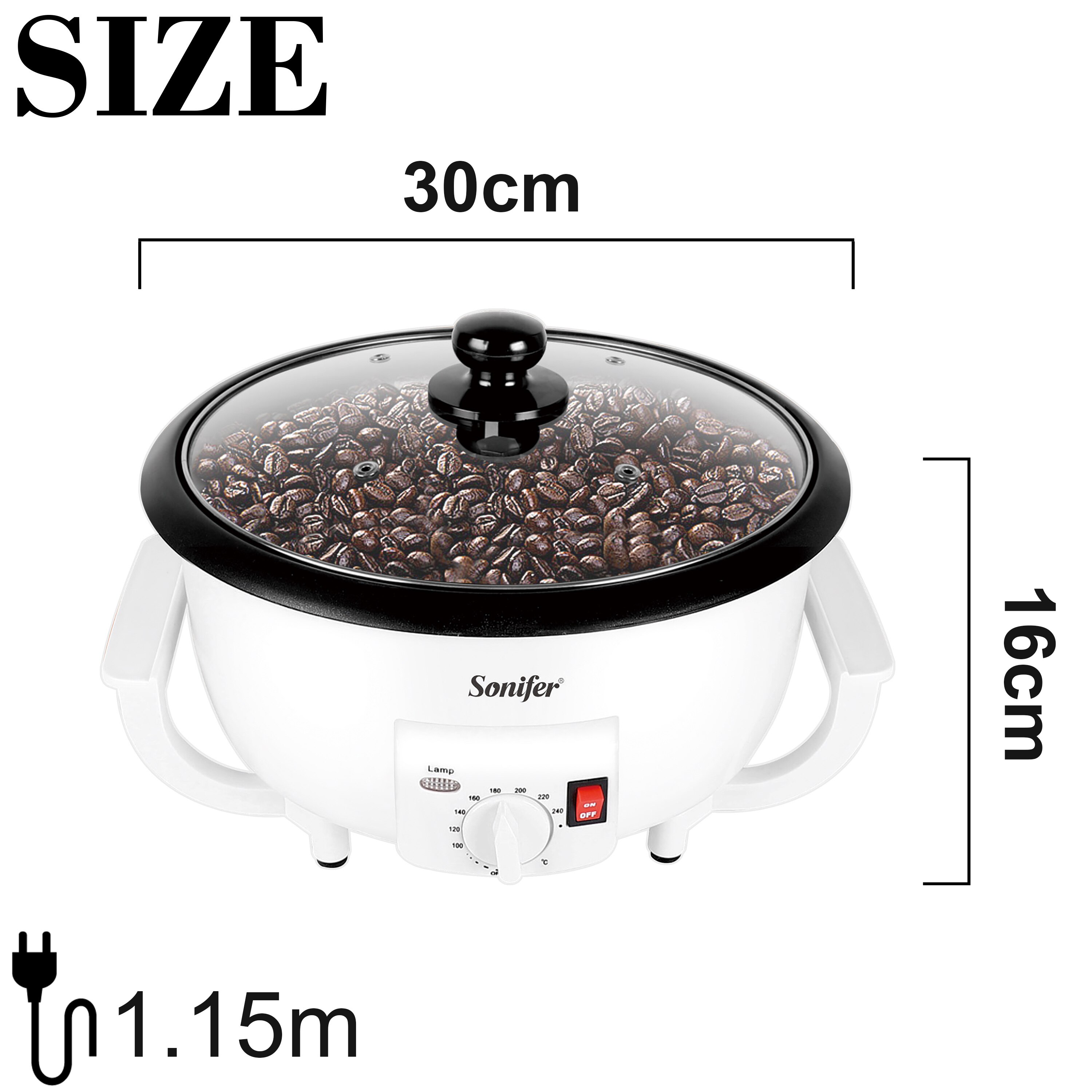 Sonifer-tostador de café eléctrico, máquina tostadora de granos de cacahuete, secador de cocción, estufa de secado de granos de café, 220V