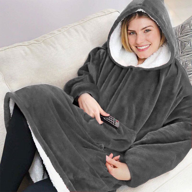 Wearable Flanel Tv Deken Comfortabel Fleece Warme Truien Badjas Outdoor Pocket Hoodie Volwassen En Kinderen Sherpa Dekens: Gray
