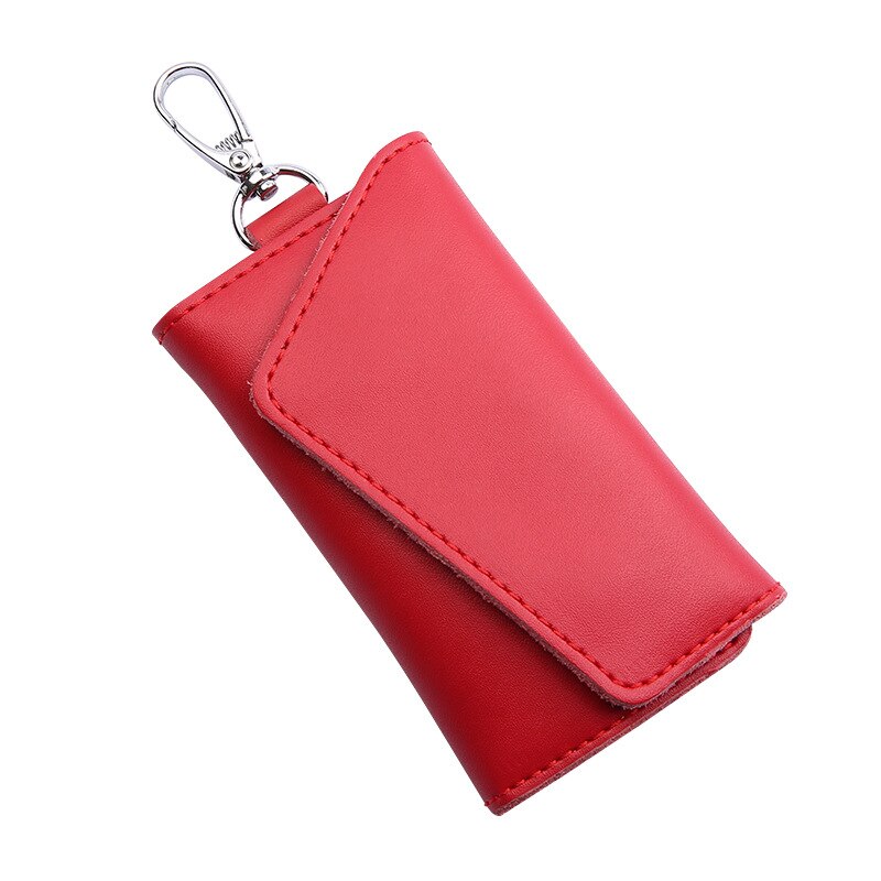 Genuine Leather Keychain Men Women Key Holder Organizer Pouch Cow Split Car Key Wallet Housekeeper Key Case Mini Card Bag: Red