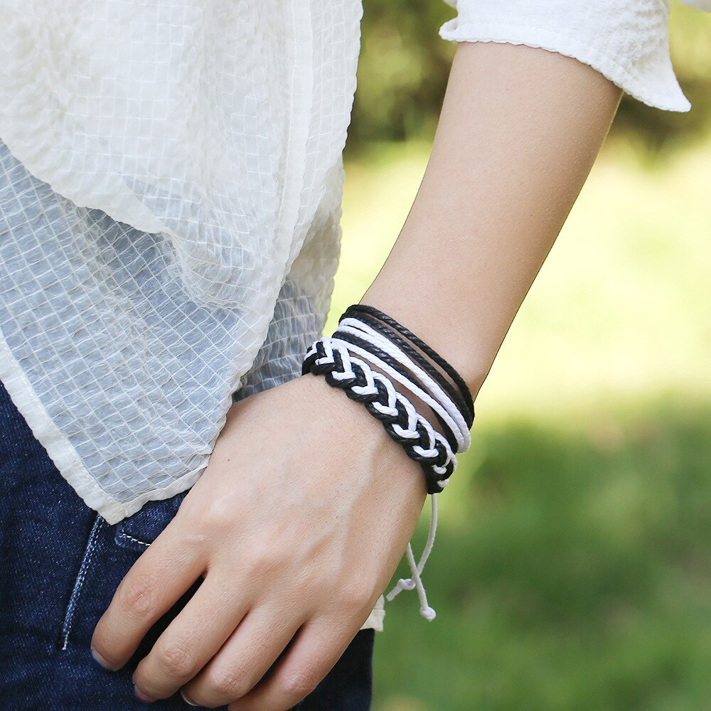 Vintage bohemia stil flätad rep wrap dam armband set flerfärgade justerbara armband män smycken: Ab3