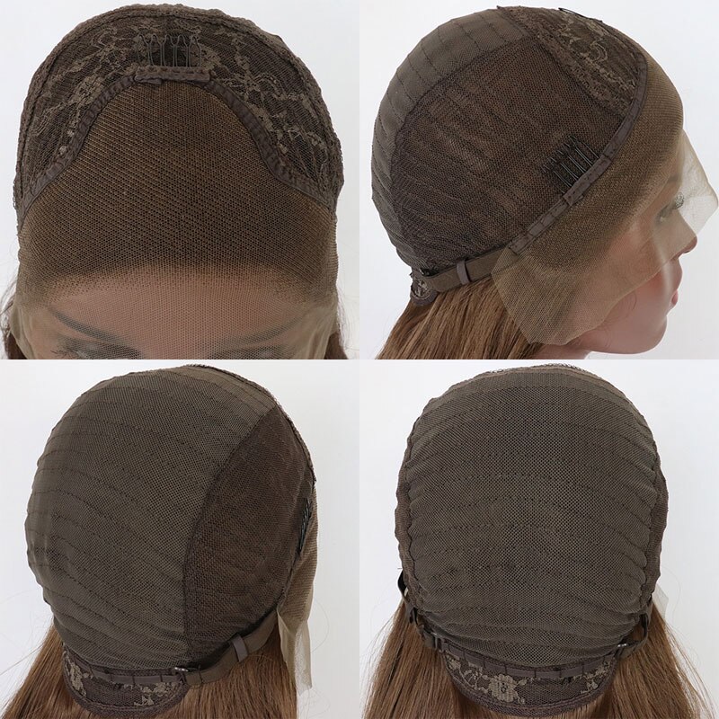 Bombshell lige syntetisk blonde front paryk brune rødder ombre lys blond varmebestandig fiber hår sideskilning til kvinder parykker