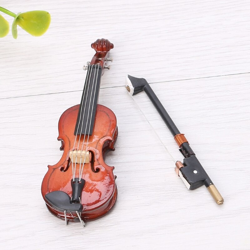 7CM Mini Violin Miniature Musical Instrument Wooden Model with Support and Case
