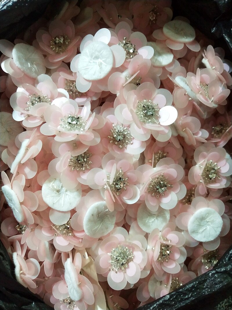 10 stk/parti pailletter blomster 30mm håndlavede sy flad ryg lapper gør det selv bryllup håndværk sko tasker beklædningsgenstand tilbehør mat lys pink