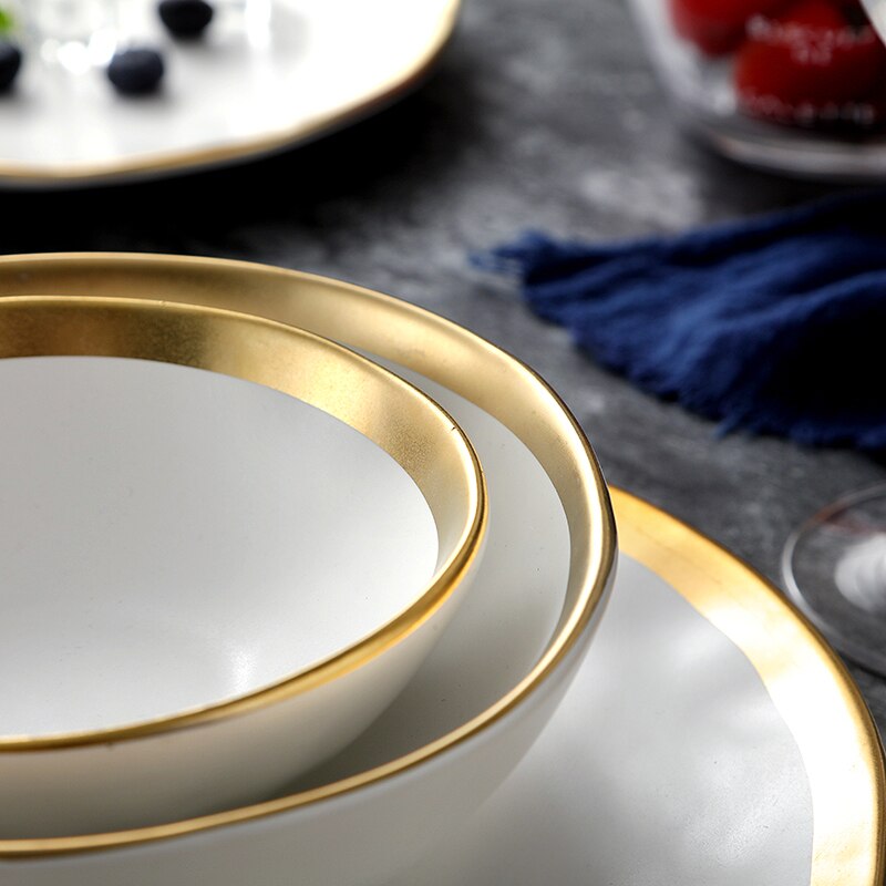 Europese platina keramiek westerse schaal matte gouden steakschaal schaal witte vintage fruitschaal